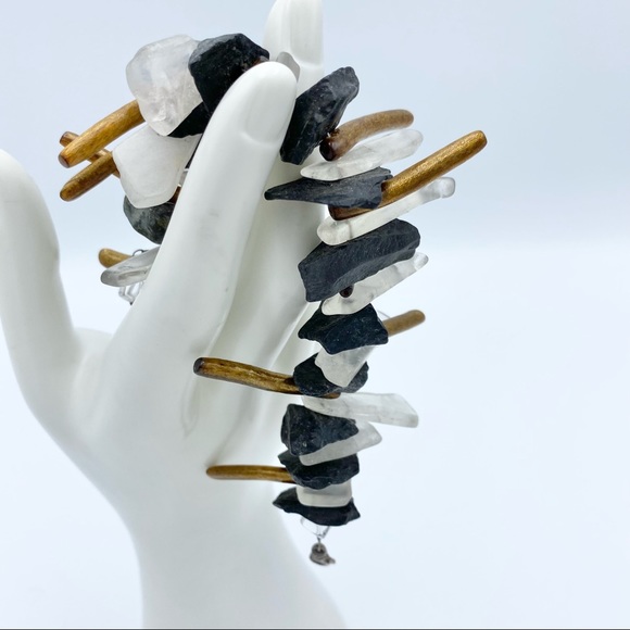 Black & Clear Stone Tribal Inspired Boho Statement Bracelet - Picture 3 of 11